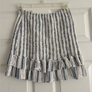 Aqua Navy and White Striped Ruffle-Hem Mini Skirt